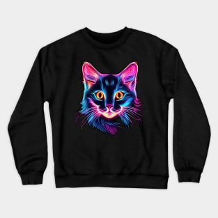 Neon Cat Face in colorful neon pink and neon blue Crewneck Sweatshirt